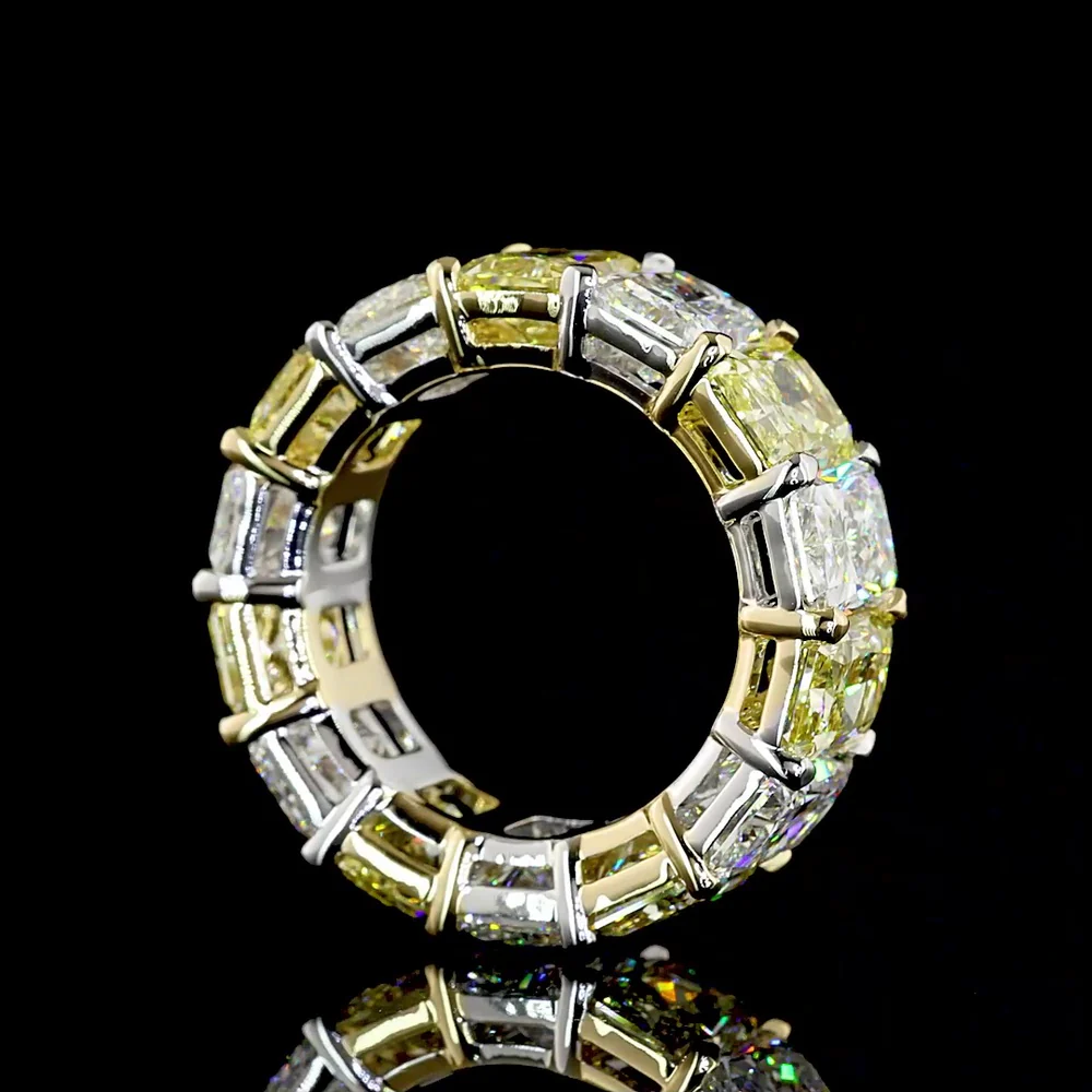 14K Yellow Gold Eternity Band with Alternating Fancy Vivid Yellow and White Radiant Cut Lab Diamonds - 14.41 Carat Total Weight - Covaloro Fine Jewelry - Image 3