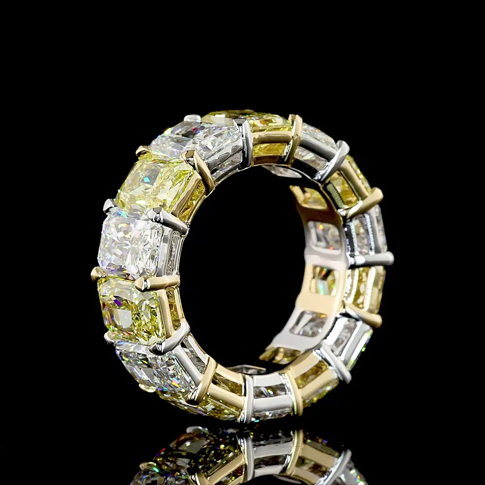 14K Yellow Gold Eternity Band with Alternating Fancy Vivid Yellow and White Radiant Cut Lab Diamonds - 14.41 Carat Total Weight - Covaloro Fine Jewelry - Image 4
