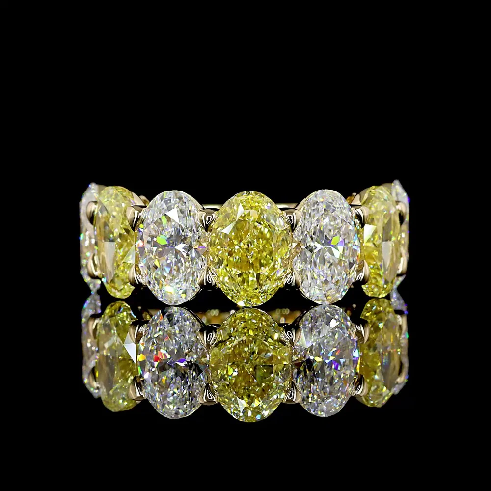 14K Yellow Gold Eternity Band with Alternating Oval Cut Fancy Vivid Yellow and Colorless Lab Diamonds - 7.92 Carats Total Diamond Weight - Covaloro Fine Jewelry