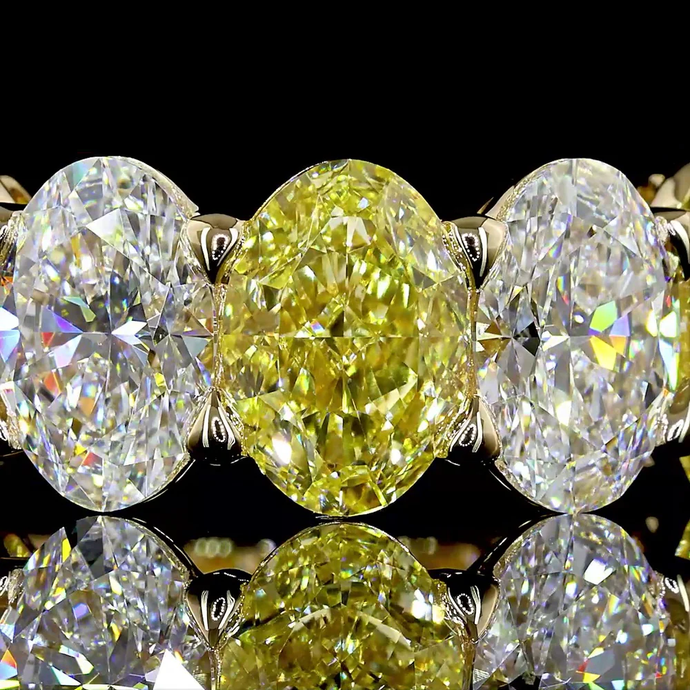 14K Yellow Gold Eternity Band with Alternating Oval Cut Fancy Vivid Yellow and Colorless Lab Diamonds - 7.92 Carats Total Diamond Weight - Covaloro Fine Jewelry - Image 2