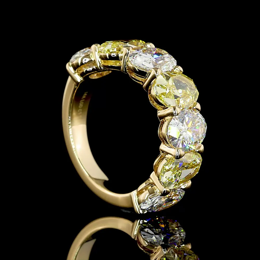 14K Yellow Gold Eternity Band with Alternating Oval Cut Fancy Vivid Yellow and Colorless Lab Diamonds - 7.92 Carats Total Diamond Weight - Covaloro Fine Jewelry - Image 3