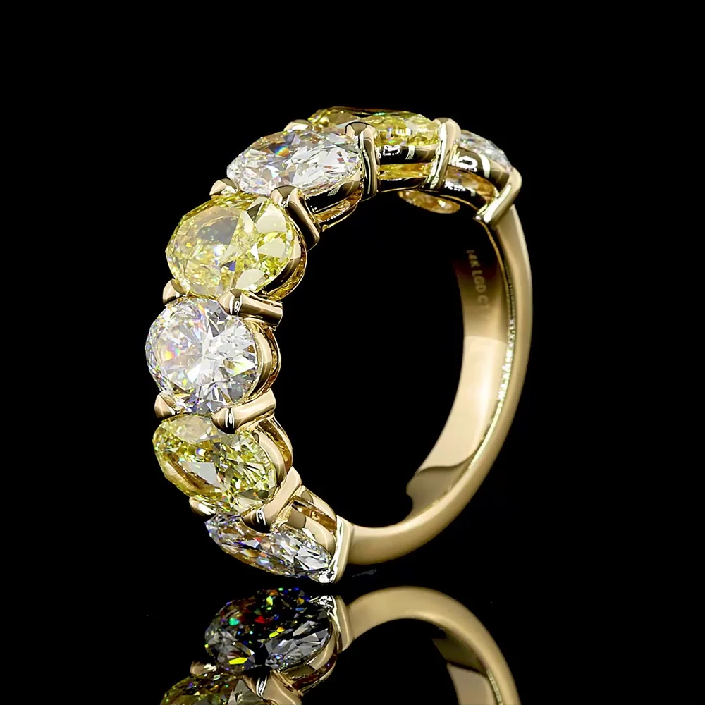 14K Yellow Gold Eternity Band with Alternating Oval Cut Fancy Vivid Yellow and Colorless Lab Diamonds - 7.92 Carats Total Diamond Weight - Covaloro Fine Jewelry - Image 4