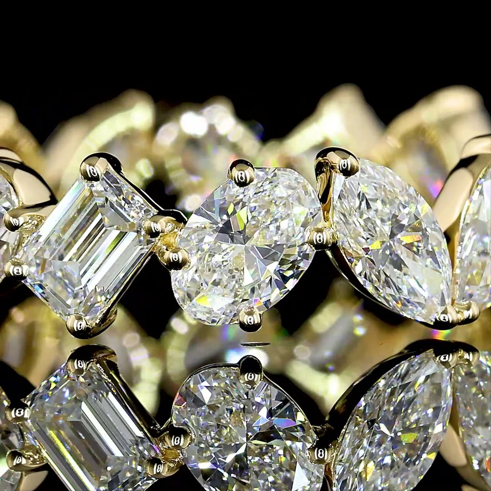 14K Yellow Gold Eternity Band with Alternating Pear, Oval & Emerald Cut Lab Diamonds - 3.09 Carats Total Diamond Weight - Covaloro Fine Jewelry - Image 2