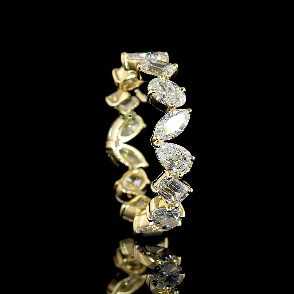 14K Yellow Gold Eternity Band with Alternating Pear, Oval & Emerald Cut Lab Diamonds - 3.09 Carats Total Diamond Weight - Covaloro Fine Jewelry - Image 3