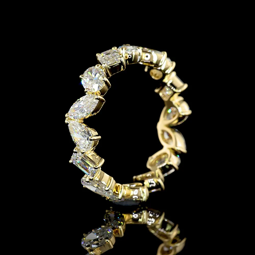 14K Yellow Gold Eternity Band with Alternating Pear, Oval & Emerald Cut Lab Diamonds - 3.09 Carats Total Diamond Weight - Covaloro Fine Jewelry - Image 4