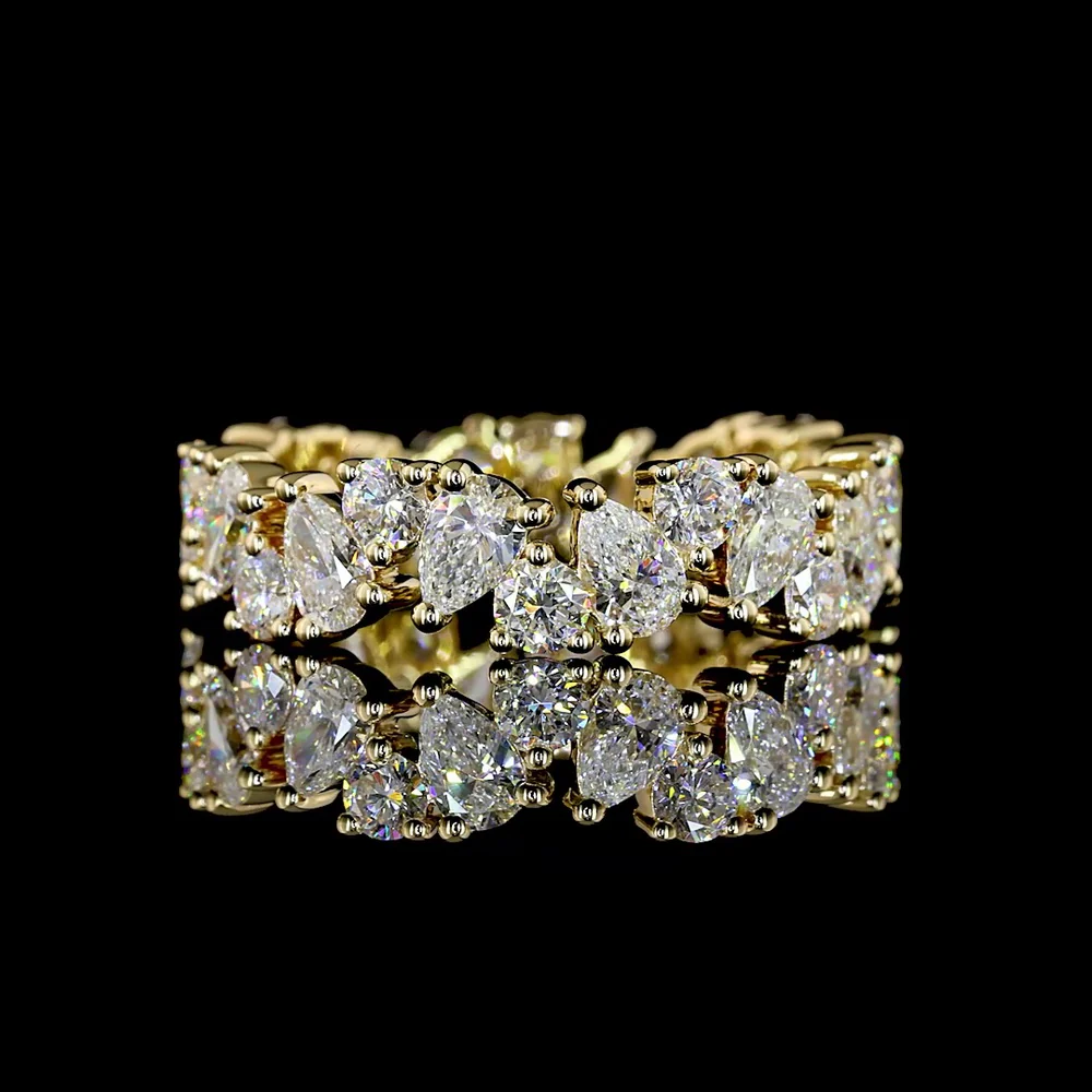 14K Yellow Gold Eternity Band with Alternating Pear Shape and Round Brilliant Lab Diamonds - 2.48 Carat Total Weight, E-F Color VS1 Clarity - Covaloro Fine Jewelry
