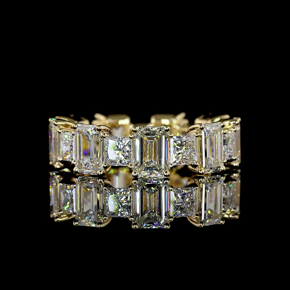 14K Yellow Gold Eternity Band with Alternating Princess Cut and Emerald Cut Lab Diamonds - 8.02 Carats Total Diamond Weight - Covaloro Fine Jewelry
