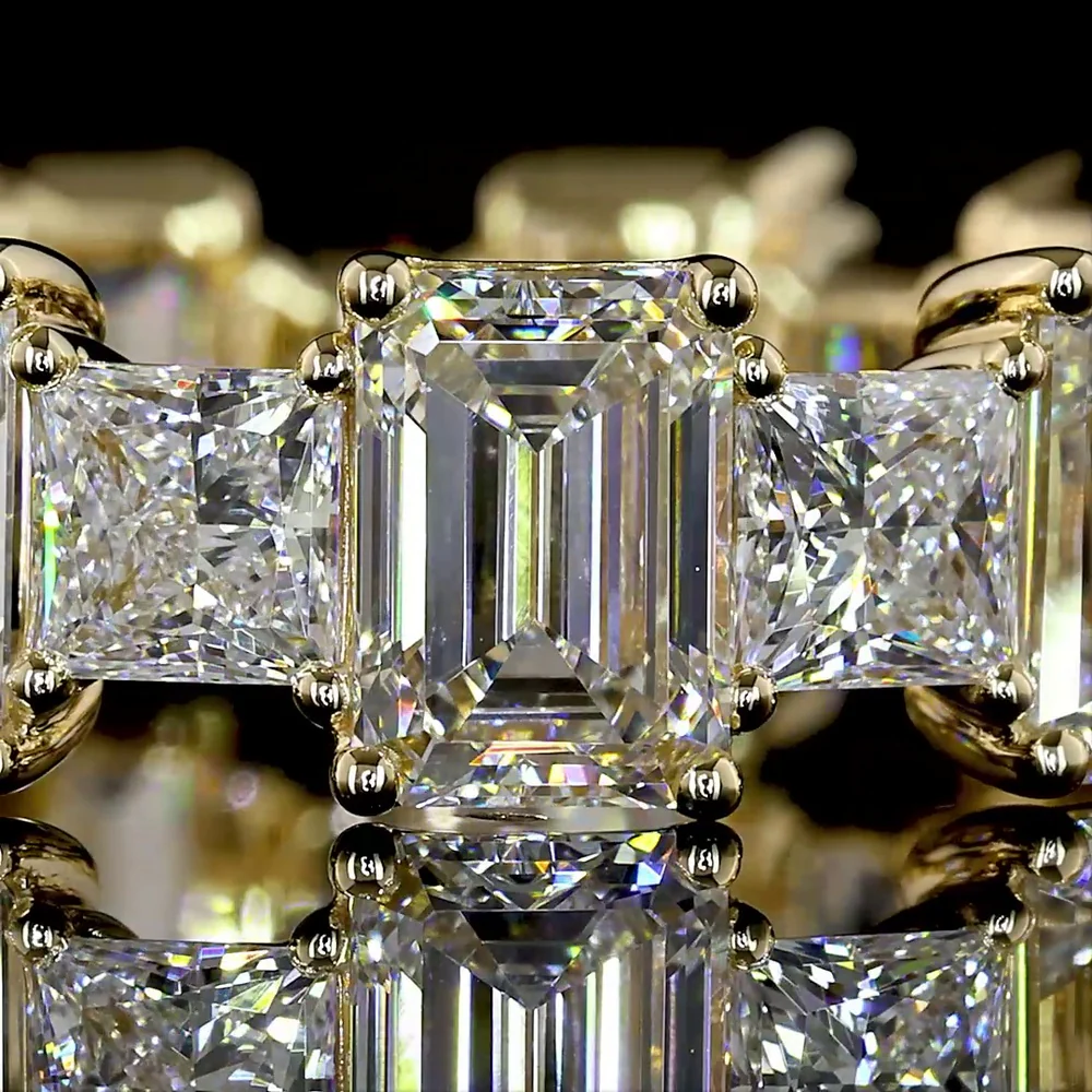 14K Yellow Gold Eternity Band with Alternating Princess Cut and Emerald Cut Lab Diamonds - 8.02 Carats Total Diamond Weight - Covaloro Fine Jewelry - Image 2