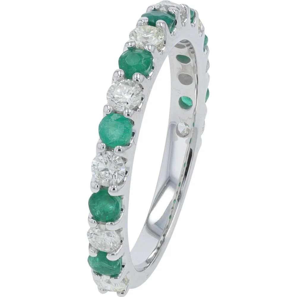 14K Yellow Gold Eternity Band with Alternating Round Emeralds and Diamonds - 0.14 Carat Total Emerald Weight / 0.15 Carat Total Diamond Weight