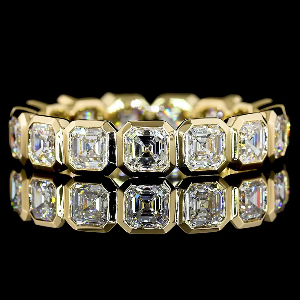 14K Yellow Gold Eternity Band with Bezel Set Asscher Cut Lab Diamonds - 2.43 Carats Total Diamond Weight - Covaloro Fine Jewelry - Image 2