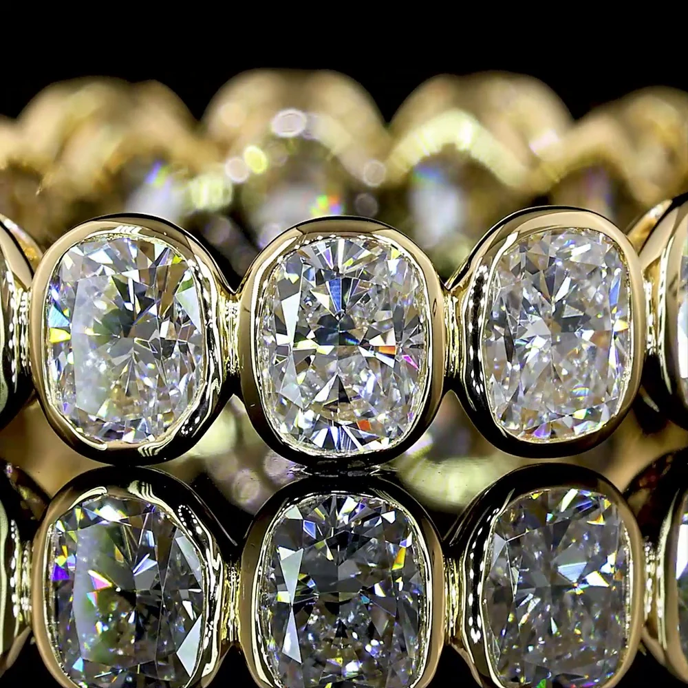 14K Yellow Gold Eternity Band with Bezel Set Cushion Brilliant Cut Lab Diamonds - 3.35 Carat Total Diamond Weight - Covaloro Fine Jewelry - Image 2