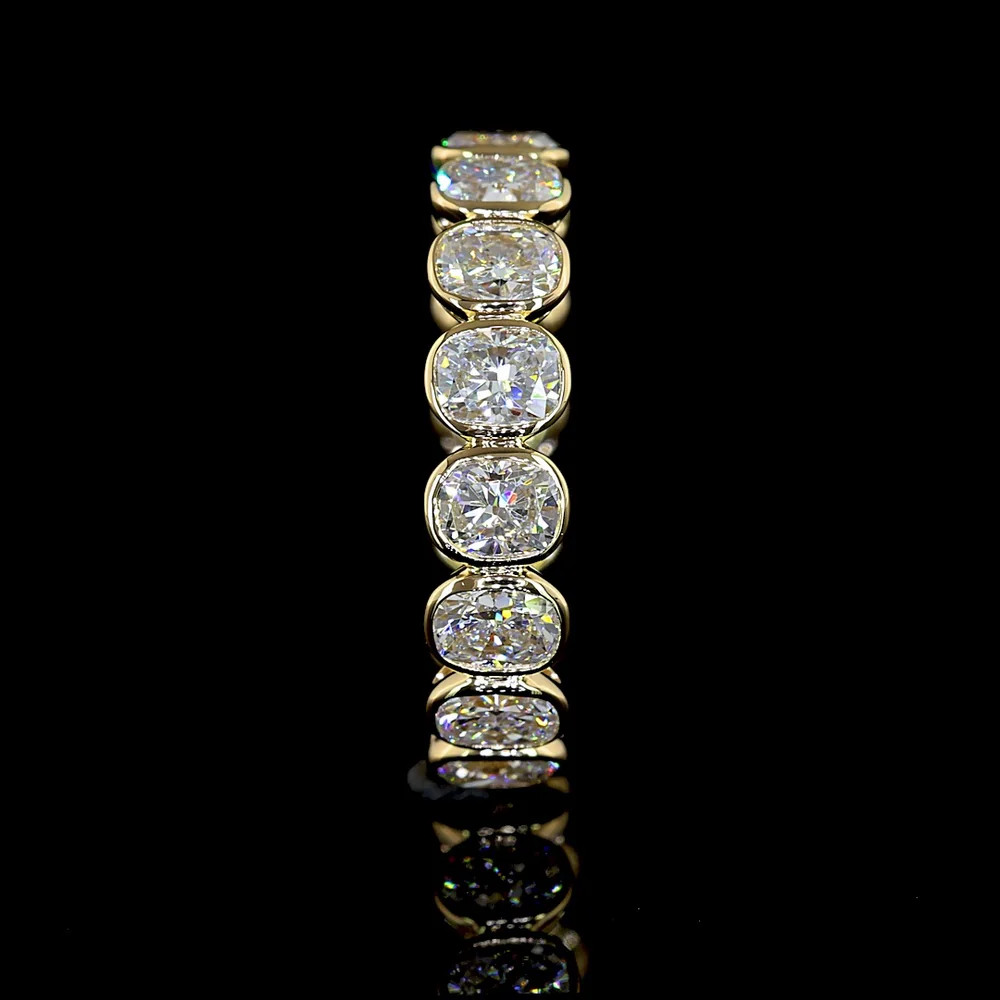 14K Yellow Gold Eternity Band with Bezel Set Cushion Brilliant Cut Lab Diamonds - 3.35 Carat Total Diamond Weight - Covaloro Fine Jewelry - Image 3