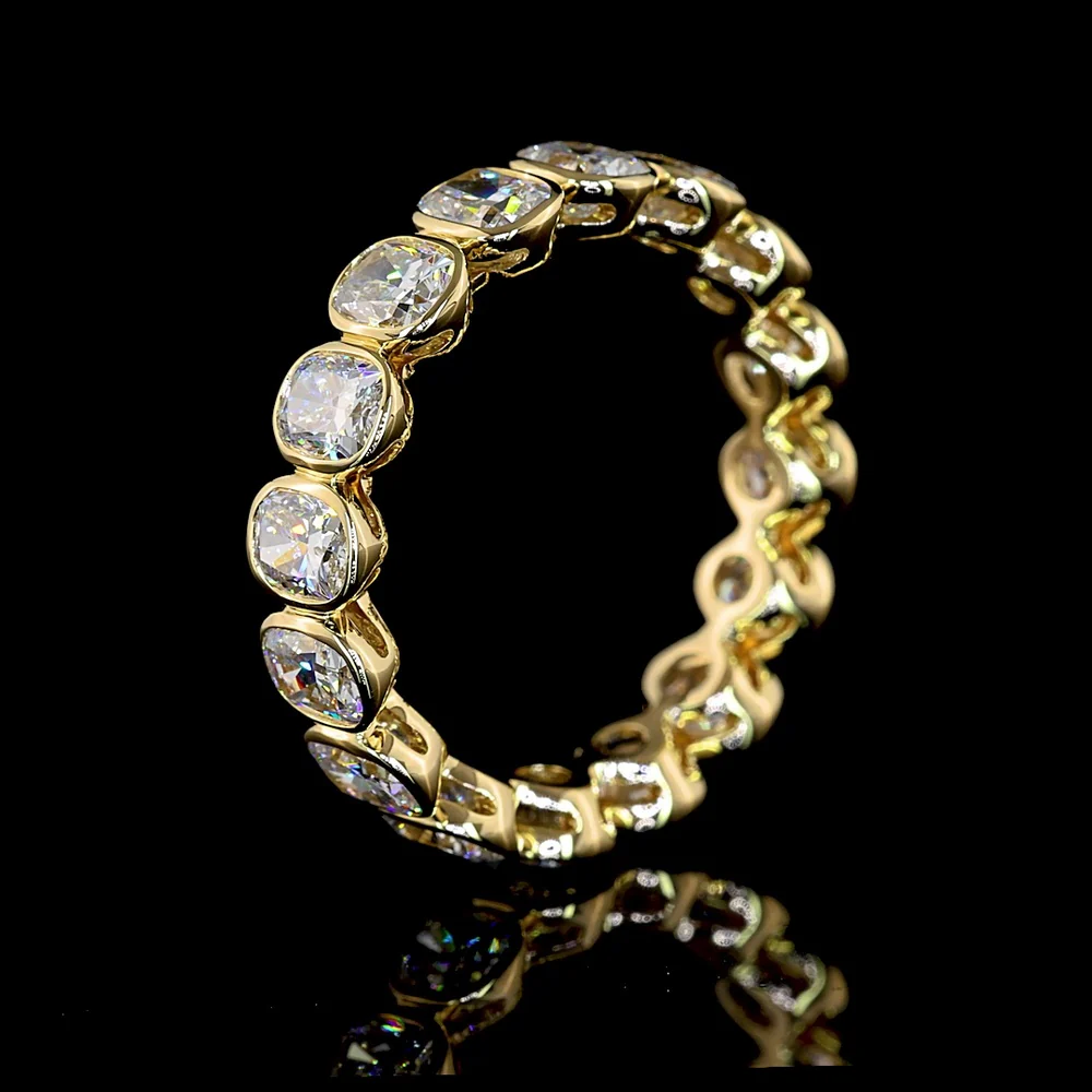 14K Yellow Gold Eternity Band with Bezel Set Cushion Brilliant Cut Lab Diamonds - 3.35 Carat Total Diamond Weight - Covaloro Fine Jewelry - Image 4