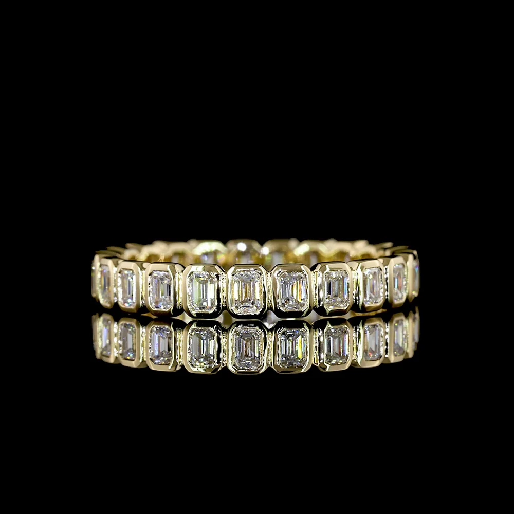 14K Yellow Gold Eternity Band with Bezel Set Emerald Cut Lab Diamonds - 0.98 Carats Total Diamond Weight - Covaloro Fine Jewelry