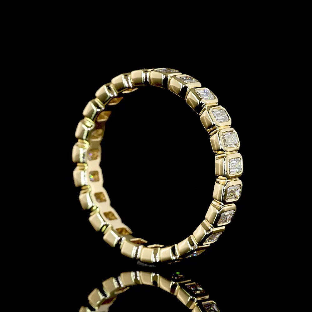 14K Yellow Gold Eternity Band with Bezel Set Emerald Cut Lab Diamonds - 0.98 Carats Total Diamond Weight - Covaloro Fine Jewelry - Image 3
