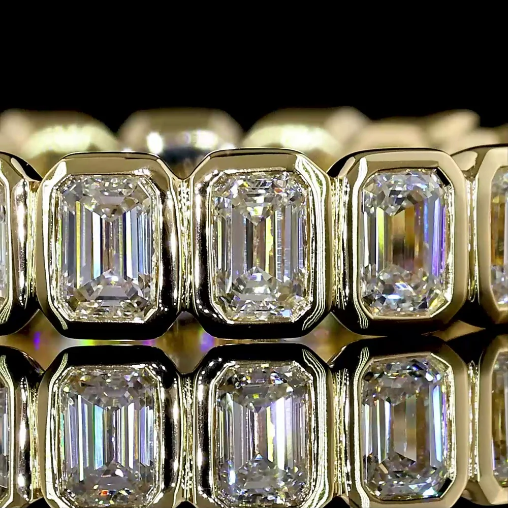 14K Yellow Gold Eternity Band with Bezel Set Emerald Cut Lab Diamonds - 1.80 Carat Total Weight, 19 Stones - Covaloro Fine Jewelry - Image 2