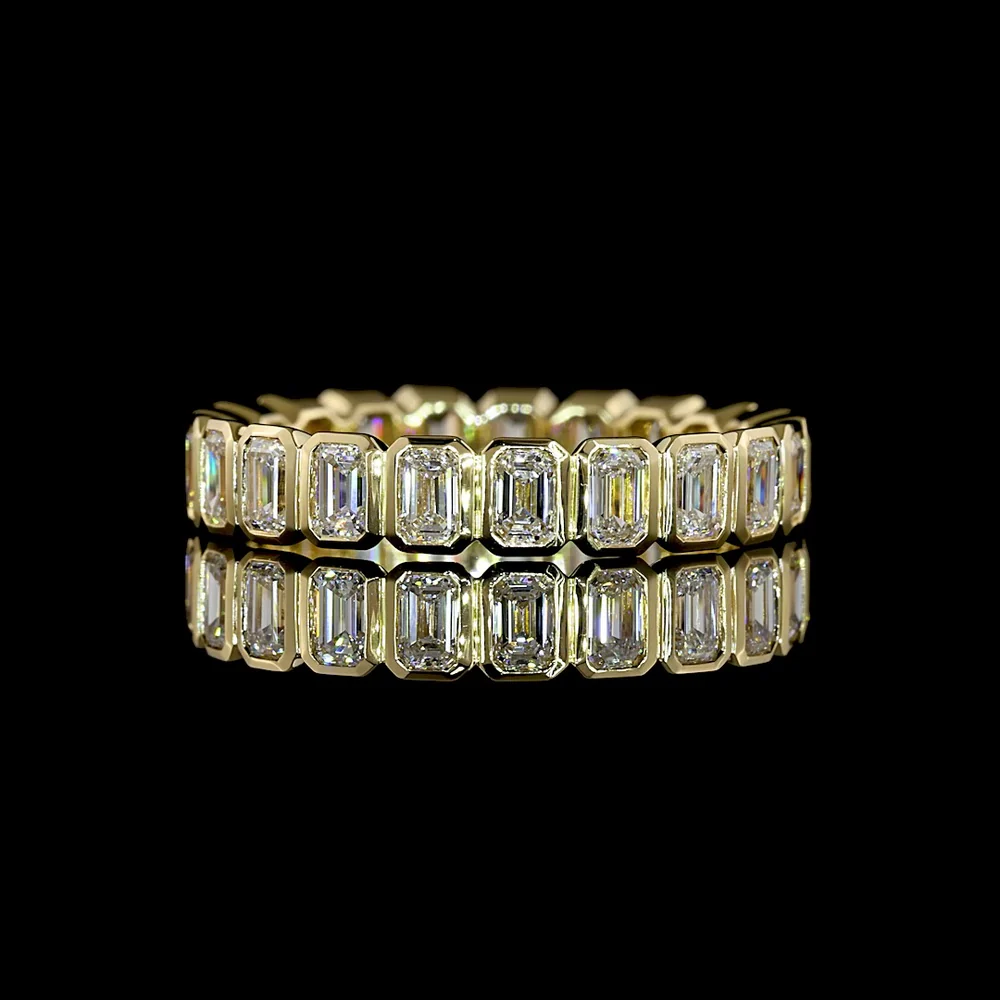 14K Yellow Gold Eternity Band with Bezel-Set Emerald Cut Lab Diamonds - 2.00 Total Carat Weight - Covaloro Fine Jewelry