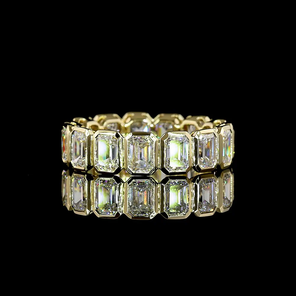 14K Yellow Gold Eternity Band with Bezel-Set Emerald Cut Lab Diamonds - 4.46 Carat Total Diamond Weight, E-F Color VS1 Clarity - Covaloro Fine Jewelry