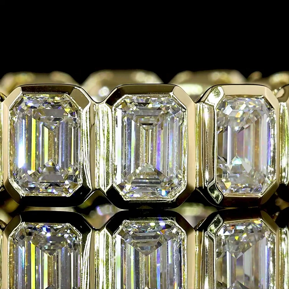 14K Yellow Gold Eternity Band with Bezel-Set Emerald Cut Lab Diamonds - 4.46 Carat Total Diamond Weight, E-F Color VS1 Clarity - Covaloro Fine Jewelry - Image 2
