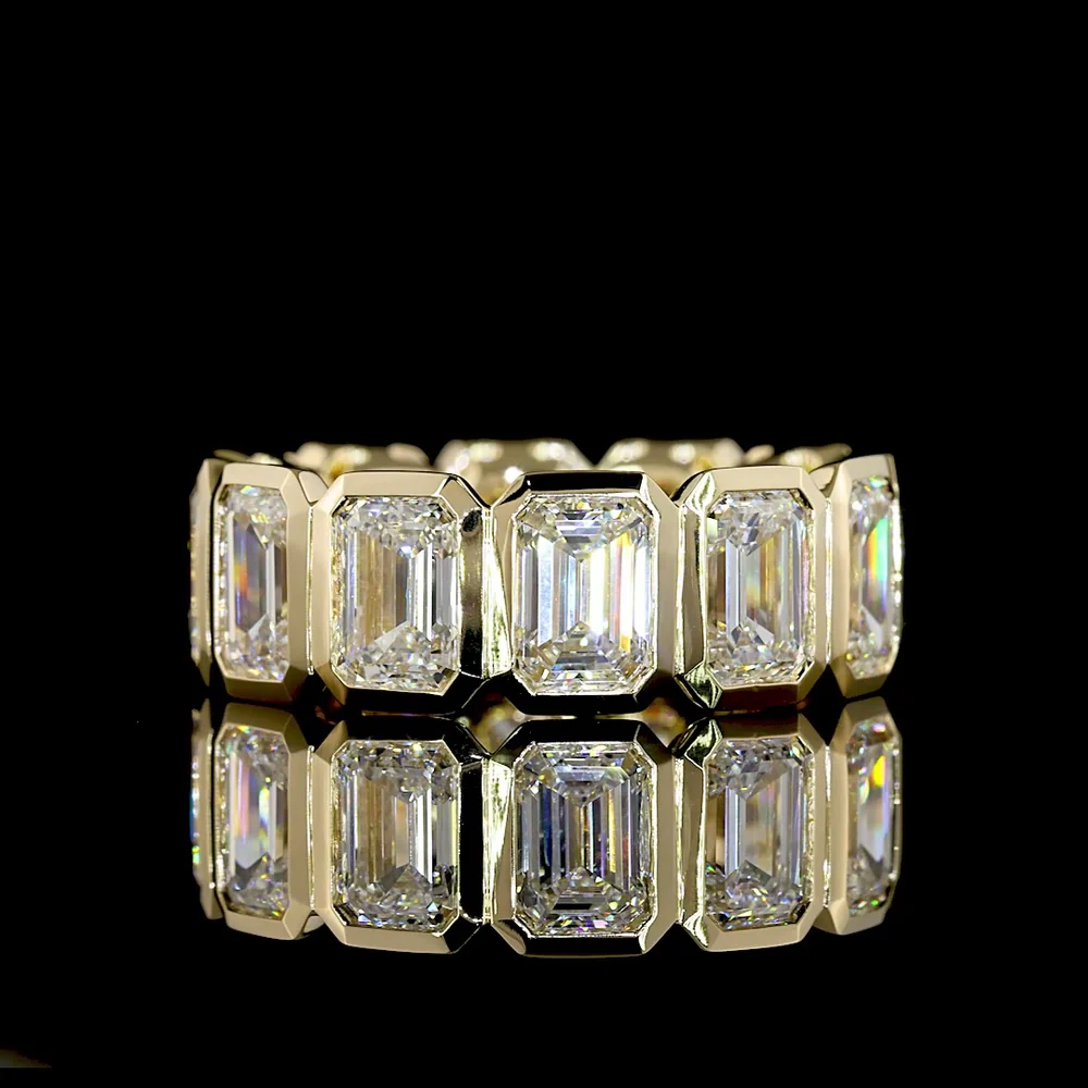 14K Yellow Gold Eternity Band with Bezel Set Emerald Cut Lab Diamonds - 7.46 Carats Total Diamond Weight - Covaloro Fine Jewelry