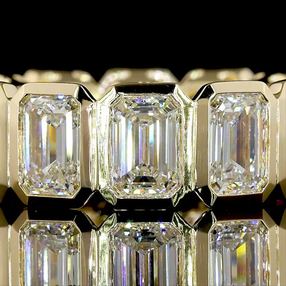 14K Yellow Gold Eternity Band with Bezel Set Emerald Cut Lab Diamonds - 7.46 Carats Total Diamond Weight - Covaloro Fine Jewelry - Image 2