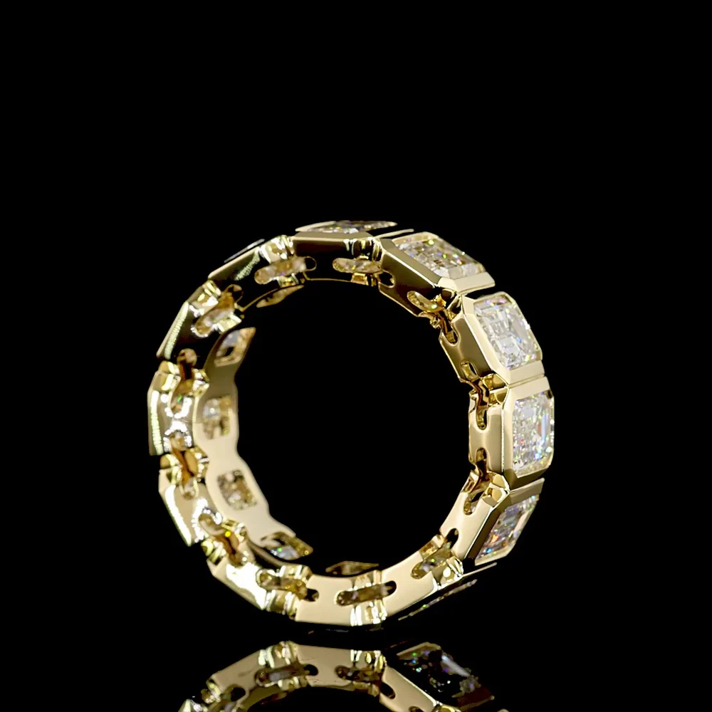 14K Yellow Gold Eternity Band with Bezel Set Emerald Cut Lab Diamonds - 7.46 Carats Total Diamond Weight - Covaloro Fine Jewelry - Image 3