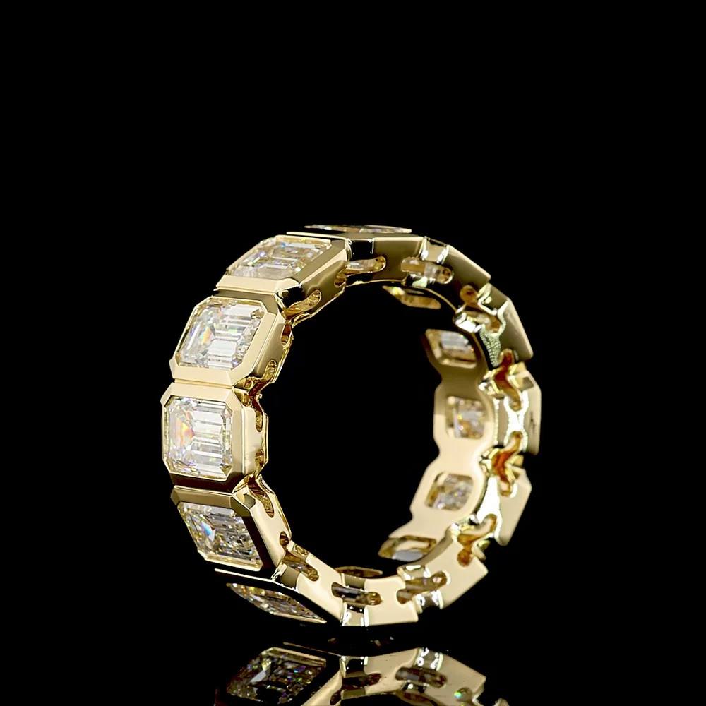 14K Yellow Gold Eternity Band with Bezel Set Emerald Cut Lab Diamonds - 7.46 Carats Total Diamond Weight - Covaloro Fine Jewelry - Image 4