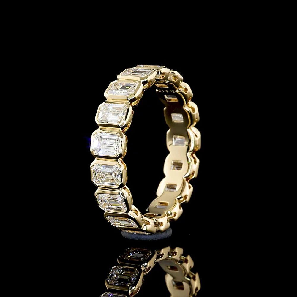 14K Yellow Gold Eternity Band with Bezel Set Emerald Cut Lab Grown Diamonds - 3.01 Carat Total Diamond Weight - Covaloro Fine Jewelry