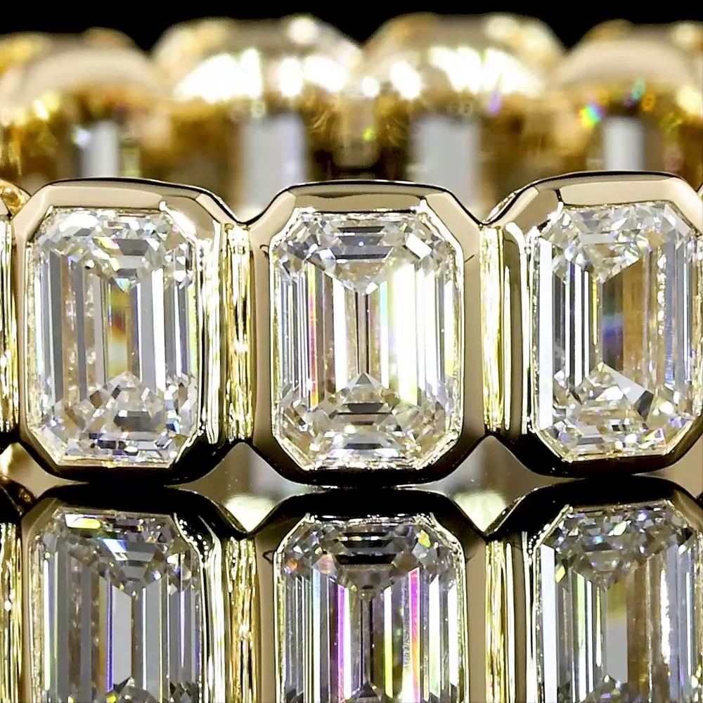14K Yellow Gold Eternity Band with Bezel Set Emerald Cut Lab Grown Diamonds - 3.01 Carat Total Diamond Weight - Covaloro Fine Jewelry - Image 2