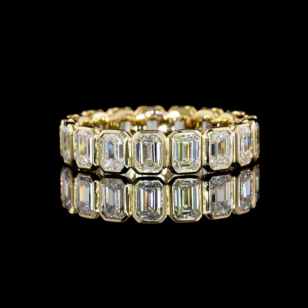 14K Yellow Gold Eternity Band with Bezel Set Emerald Cut Lab Grown Diamonds - 3.01 Carat Total Diamond Weight - Covaloro Fine Jewelry - Image 3