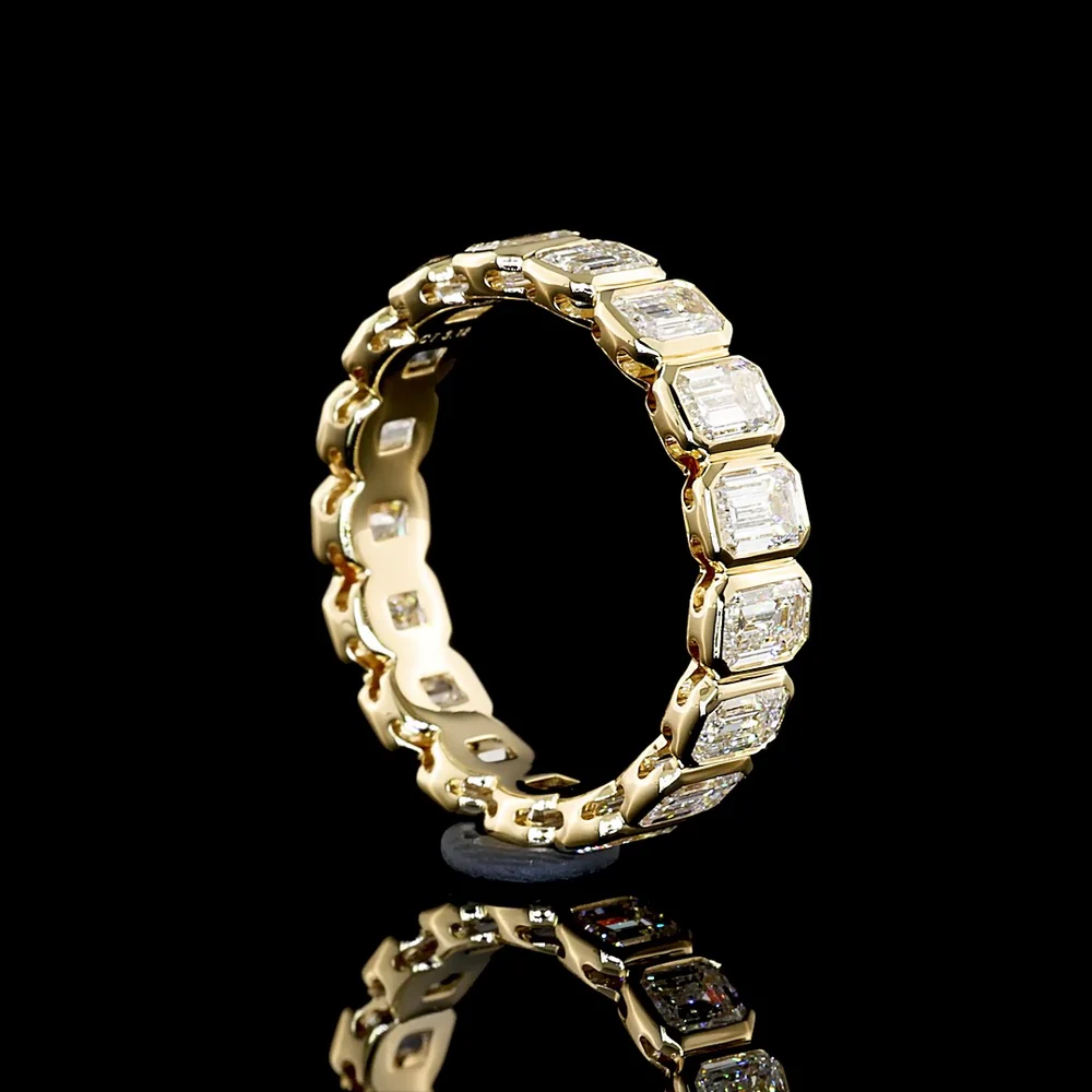14K Yellow Gold Eternity Band with Bezel Set Emerald Cut Lab Grown Diamonds - 3.01 Carat Total Diamond Weight - Covaloro Fine Jewelry - Image 4