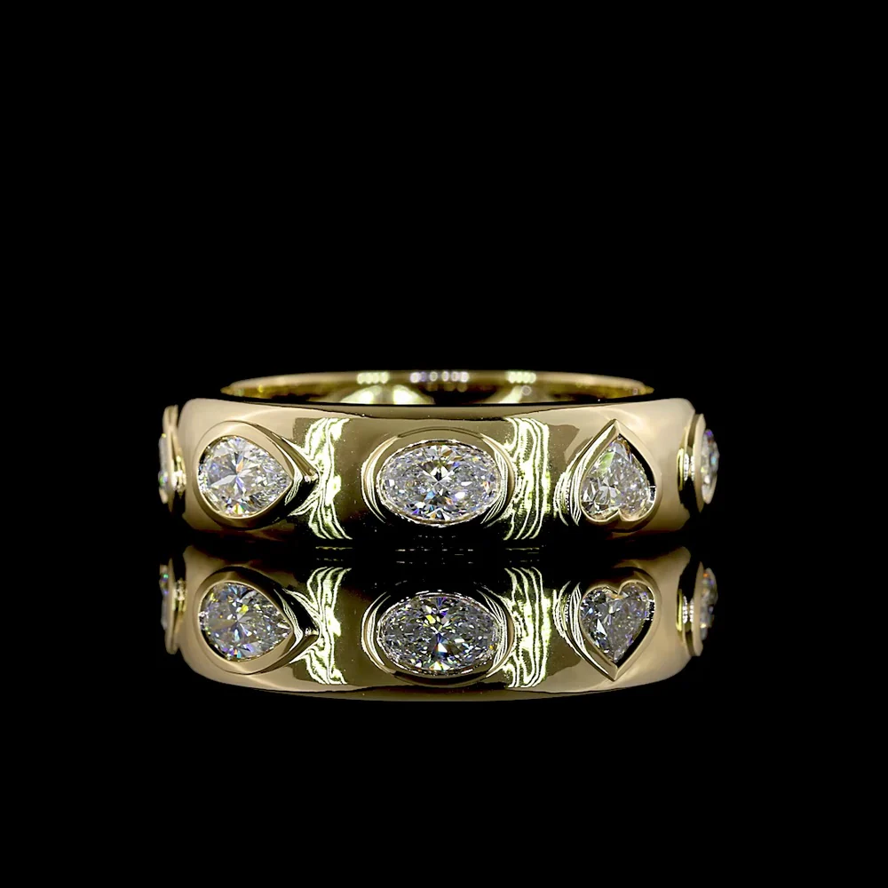 14K Yellow Gold Eternity Band with Bezel Set Oval, Pear, and Heart Shape Lab Diamonds - 1.63 Carat Total Weight - Covaloro Fine Jewelry