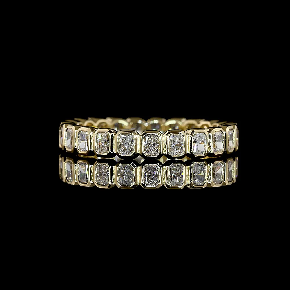 14K Yellow Gold Eternity Band with Bezel Set Radiant Cut Lab Diamonds - 1.12 Carat Total Weight, E-F Color, VS1 Clarity - Covaloro Fine Jewelry