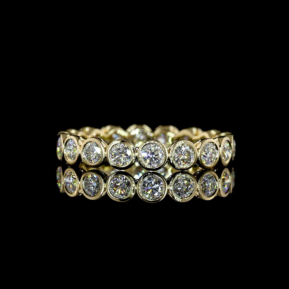 14K Yellow Gold Eternity Band with Bezel Set Round Natural Diamonds - 1.14 Carat Total Weight, E-F Color VS+ Clarity - Covaloro Fine Jewelry
