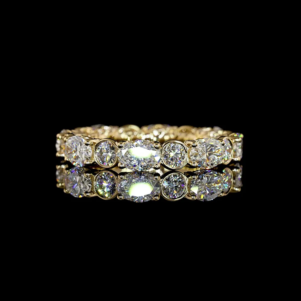 14K Yellow Gold Eternity Band with East-West Oval and Round Lab Diamonds - 3.86 Carats Total Diamond Weight, E-F Color VS1 Clarity - Covaloro Fine Jewelry