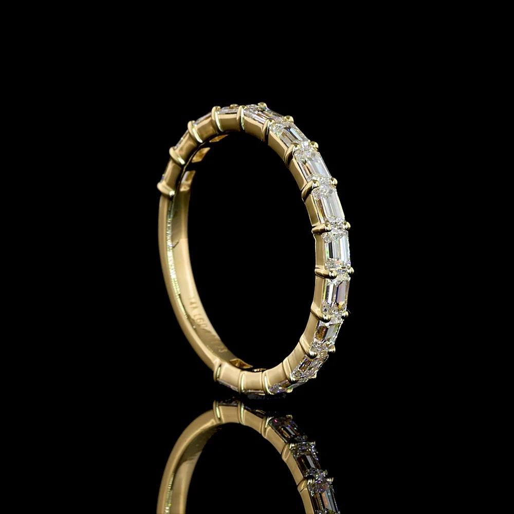 14K Yellow Gold 3/4 Eternity Band with East-West Prong Set Emerald Cut Lab Diamonds - 1.23 Carat Total Diamond Weight - Covaloro Fine Jewelry - Image 3