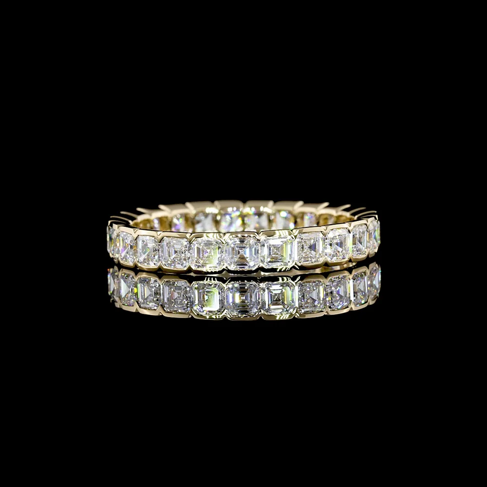 14K Yellow Gold Eternity Band with Half Bezel Set Asscher Cut Lab Diamonds - 1.98 Carats Total Diamond Weight - Covaloro Fine Jewelry