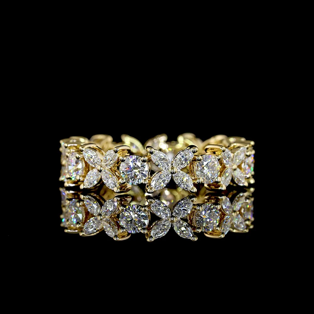 14K Yellow Gold Eternity Band with Inclined Prong Set Brilliant Round and Marquise Cut Lab Diamonds - 1.58 Carats Total Diamond Weight - Covaloro Fine Jewelry