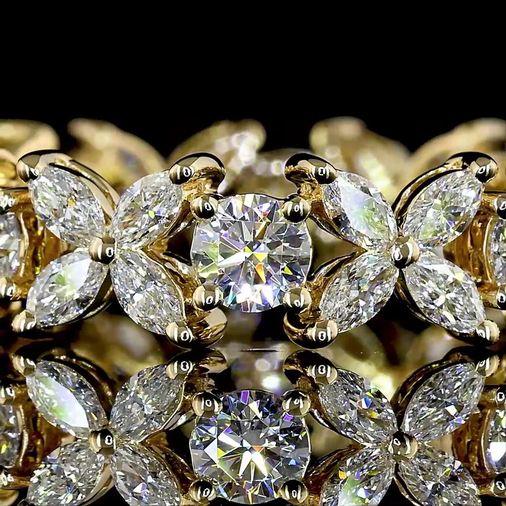 14K Yellow Gold Eternity Band with Inclined Prong Set Brilliant Round and Marquise Cut Lab Diamonds - 1.58 Carats Total Diamond Weight - Covaloro Fine Jewelry - Image 2