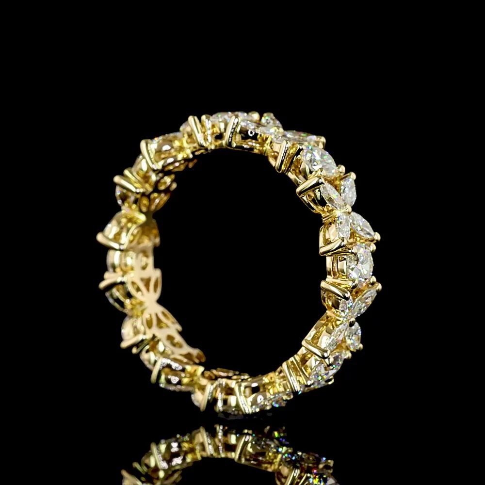 14K Yellow Gold Eternity Band with Inclined Prong Set Brilliant Round and Marquise Cut Lab Diamonds - 1.58 Carats Total Diamond Weight - Covaloro Fine Jewelry - Image 3