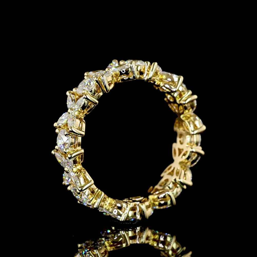 14K Yellow Gold Eternity Band with Inclined Prong Set Brilliant Round and Marquise Cut Lab Diamonds - 1.58 Carats Total Diamond Weight - Covaloro Fine Jewelry - Image 4