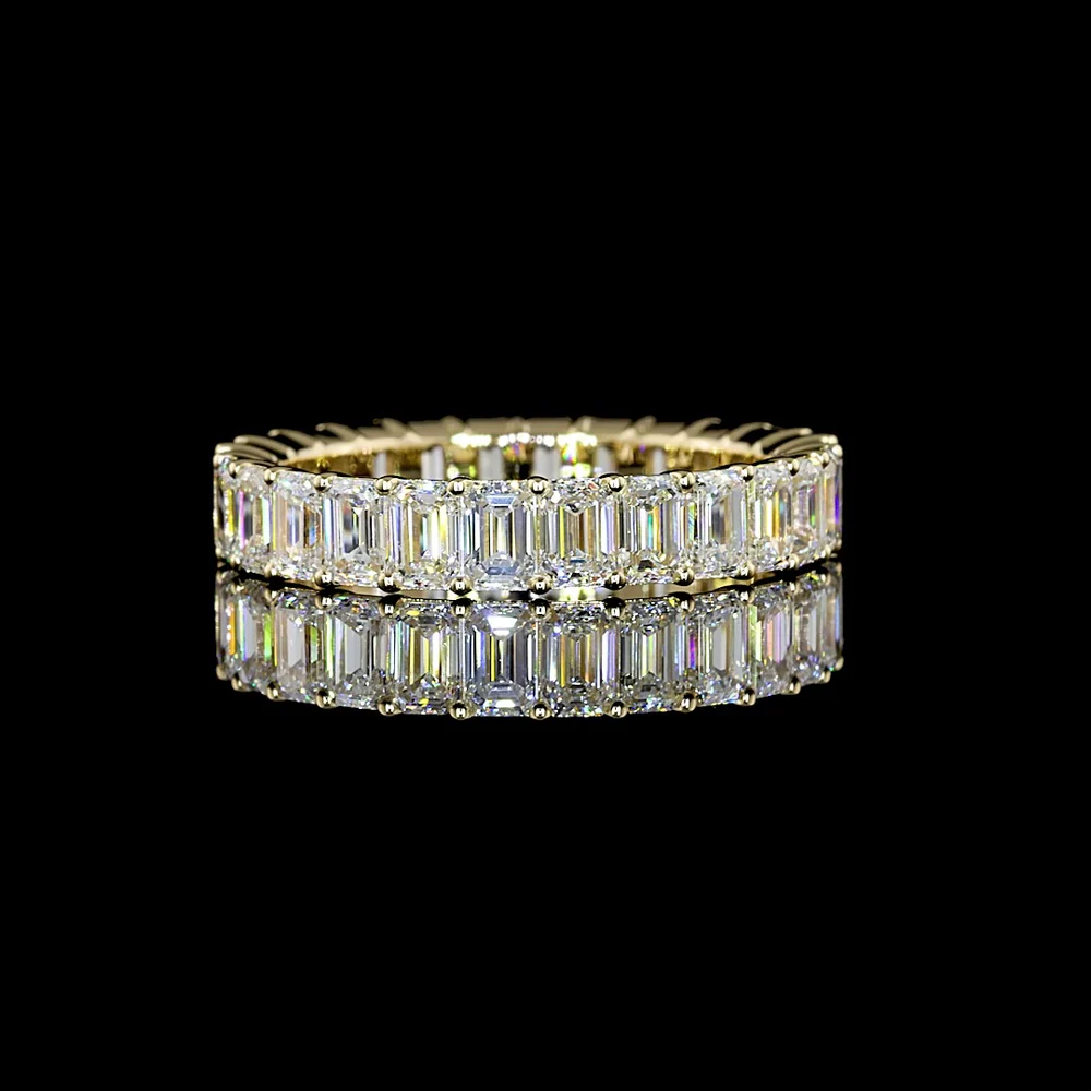 14K Yellow Gold Eternity Band with North-South Prong Set Emerald Cut Lab Diamonds - 3.12 Carats Total Diamond Weight - Covaloro Fine Jewelry