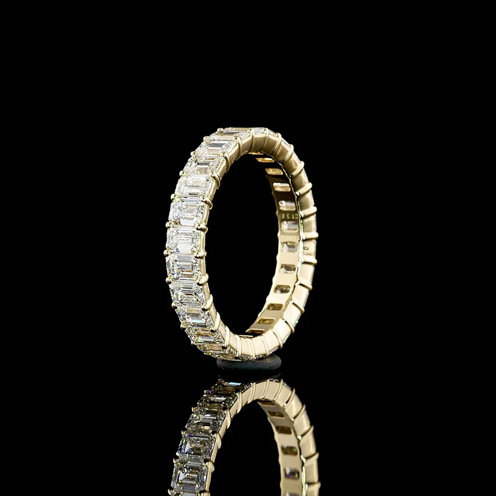 14K Yellow Gold Eternity Band with North-South Prong Set Emerald Cut Lab Diamonds - 3.12 Carats Total Diamond Weight - Covaloro Fine Jewelry - Image 4