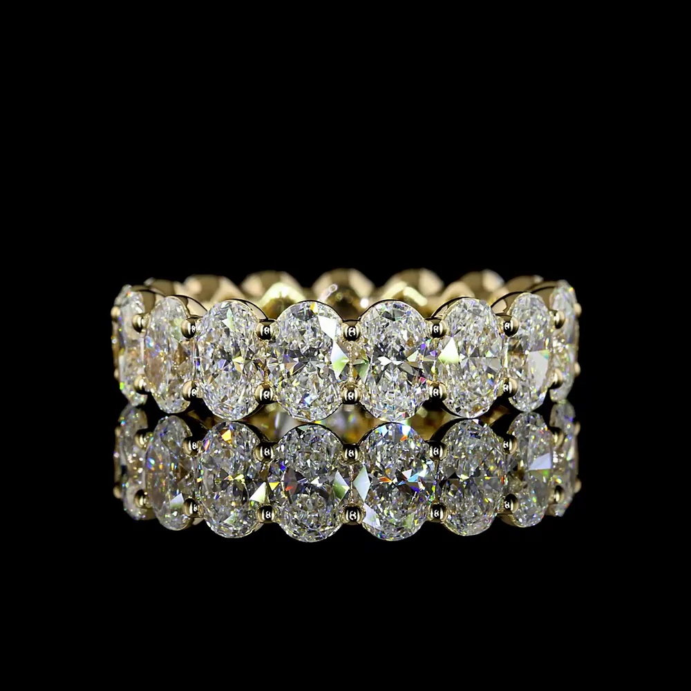 14K Yellow Gold Eternity Band with North-South Prong Set Oval Cut Lab Diamonds - 4.84 Carat Total Diamond Weight - Covaloro Fine Jewelry