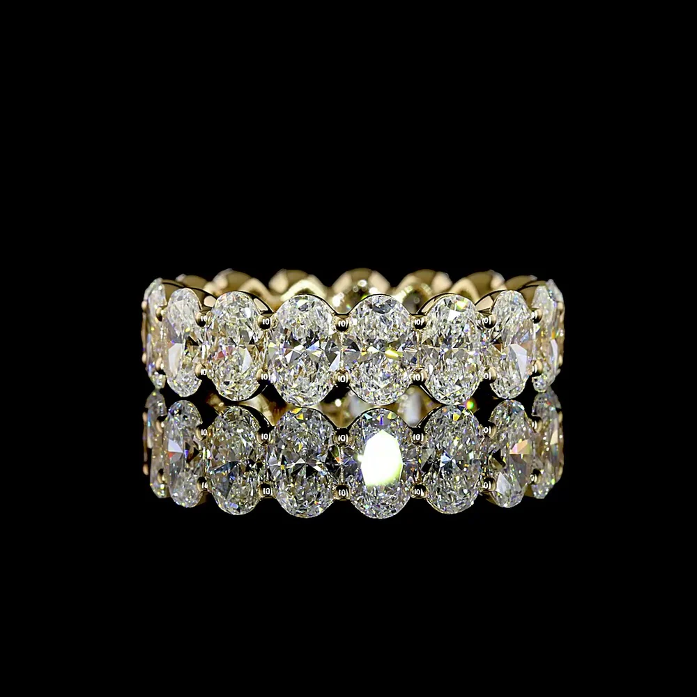 14K Yellow Gold Eternity Band with North-South Prong Set Oval Cut Lab Diamonds - 5.40 Carats Total Diamond Weight - Covaloro Fine Jewelry