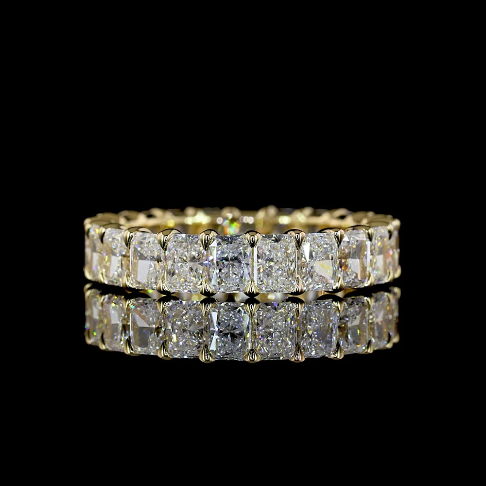 14K Yellow Gold Eternity Band with North-South Prong Set Radiant Cut Lab Diamonds - 3.38 Carats Total Diamond Weight - Covaloro Fine Jewelry