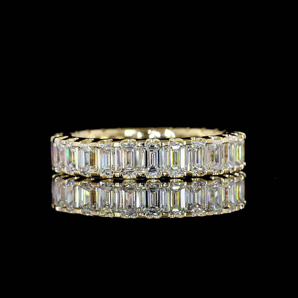 14K Yellow Gold Eternity Band with North-South U-Prong Set Emerald Cut Lab Diamonds - 2.82 Carats Total Diamond Weight - Covaloro Fine Jewelry