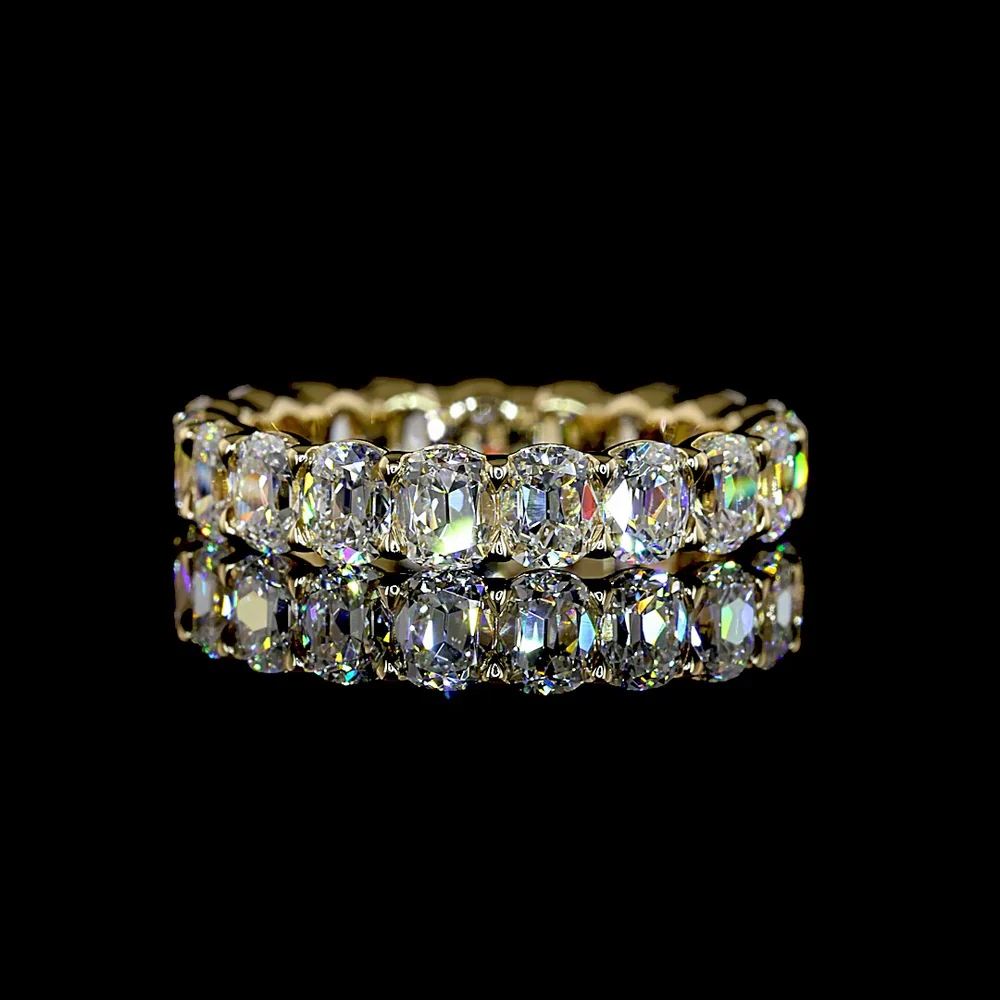 14K Yellow Gold Eternity Band with Prong Set Antique Cushion Cut Lab Diamonds - 3.28 Carat Total Weight, E-F Color, VS1 Clarity - Covaloro Fine Jewelry
