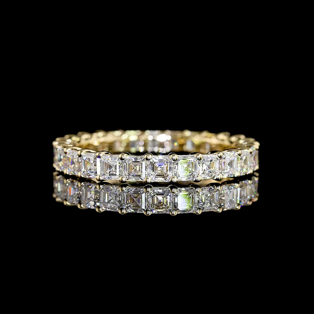 14K Yellow Gold Eternity Band with Prong Set Asscher Cut Lab Diamonds - 2.12 Total Carat Weight, E-F Color VS1 Clarity - Covaloro Fine Jewelry