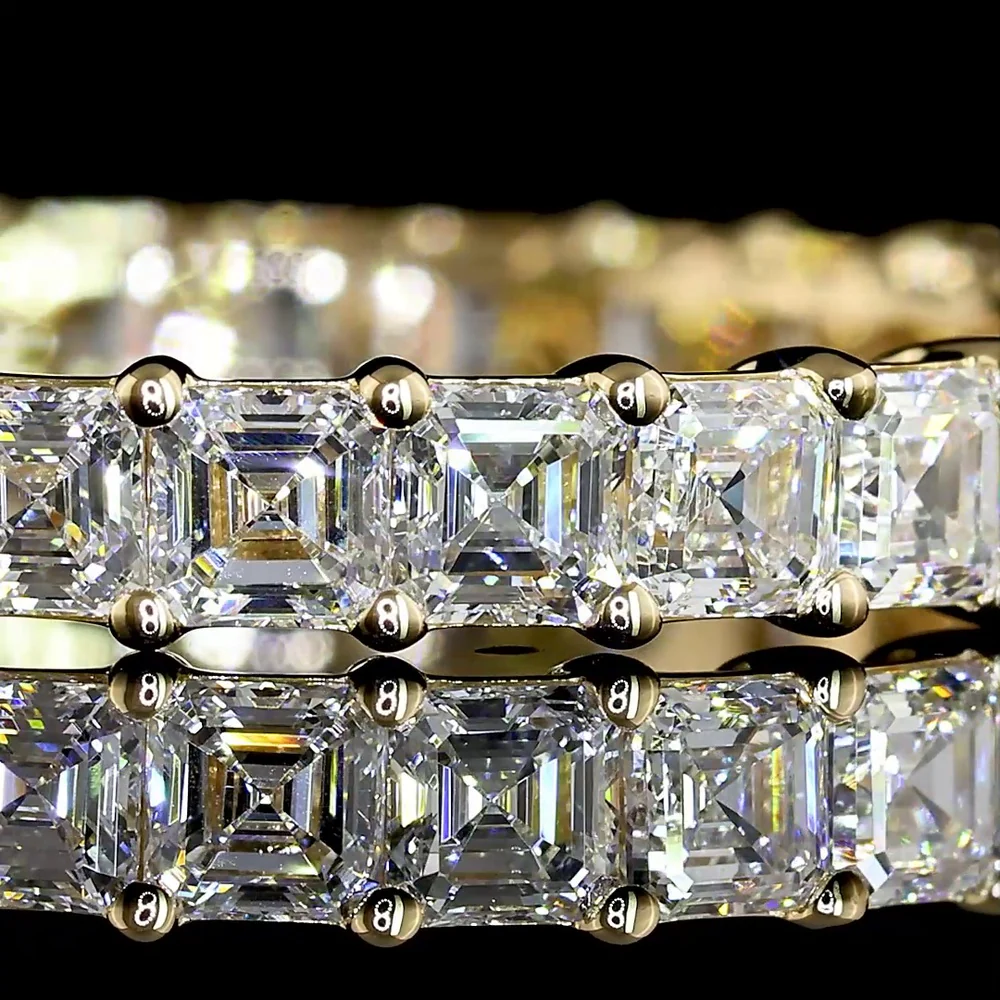 14K Yellow Gold Eternity Band with Prong Set Asscher Cut Lab Diamonds - 2.12 Total Carat Weight, E-F Color VS1 Clarity - Covaloro Fine Jewelry - Image 2